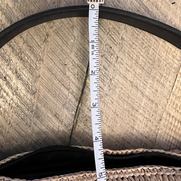 A New Day Straw Shoulder Bag Black Tan Woven Stripe Ethically Handcrafted - Picture 8 of 9